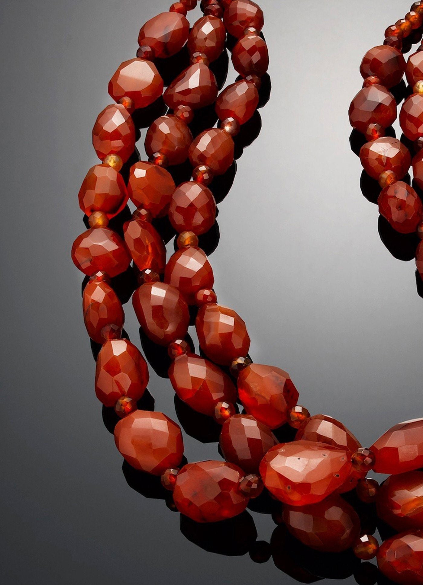 Close up of 3 strand Carnelian Necklace - Darby Scott