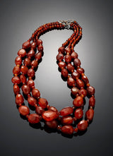 Carnelian Necklace, 3 strands, 18K gold clasp, laying flat - Darby Scott