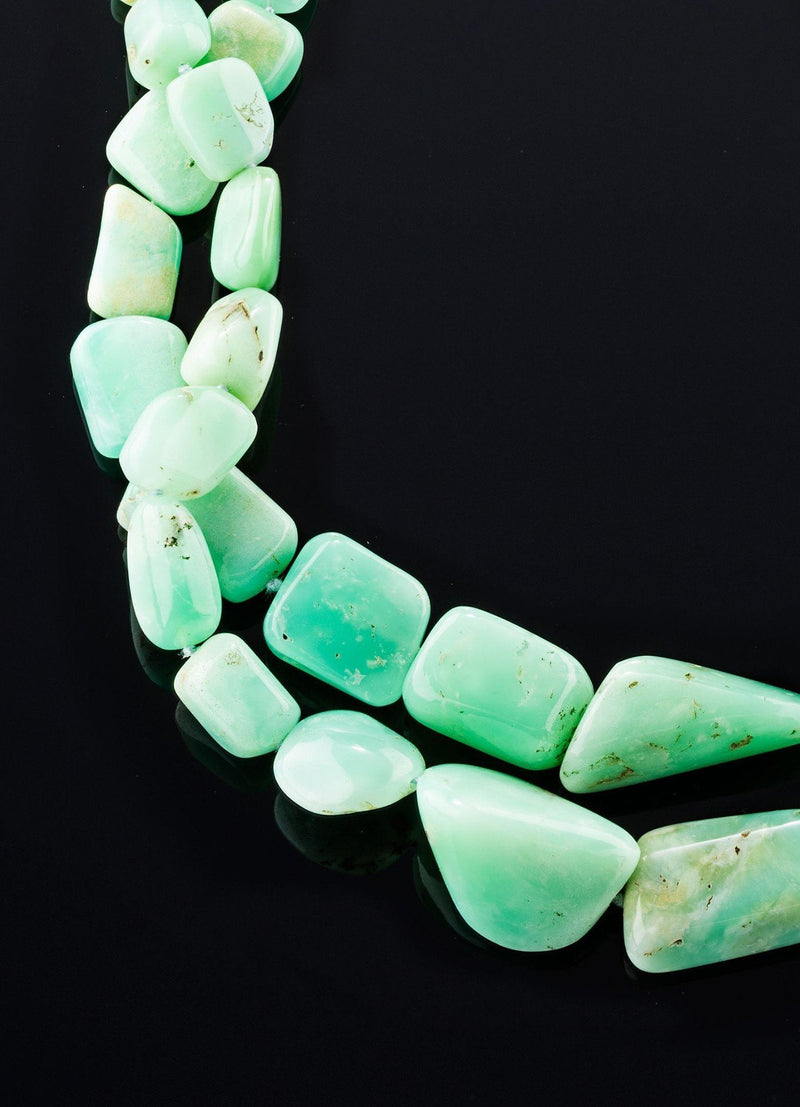 Close up detail of stones in 2 strand Chrysoprase Necklace - Darby Scott