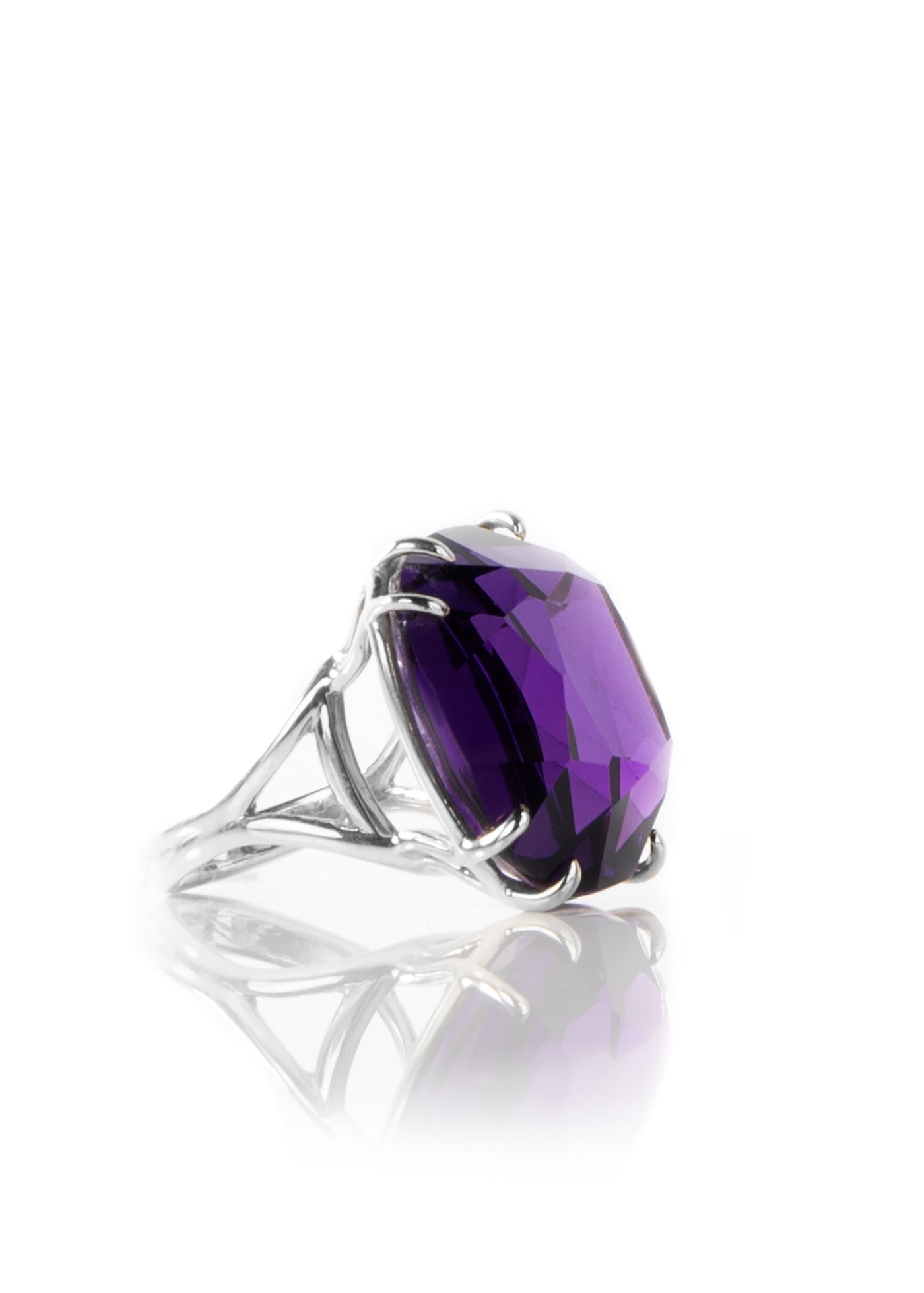 Side view 34 Carat Amethyst Cushion Cut Ring Sterling Silver - Darby Scott
