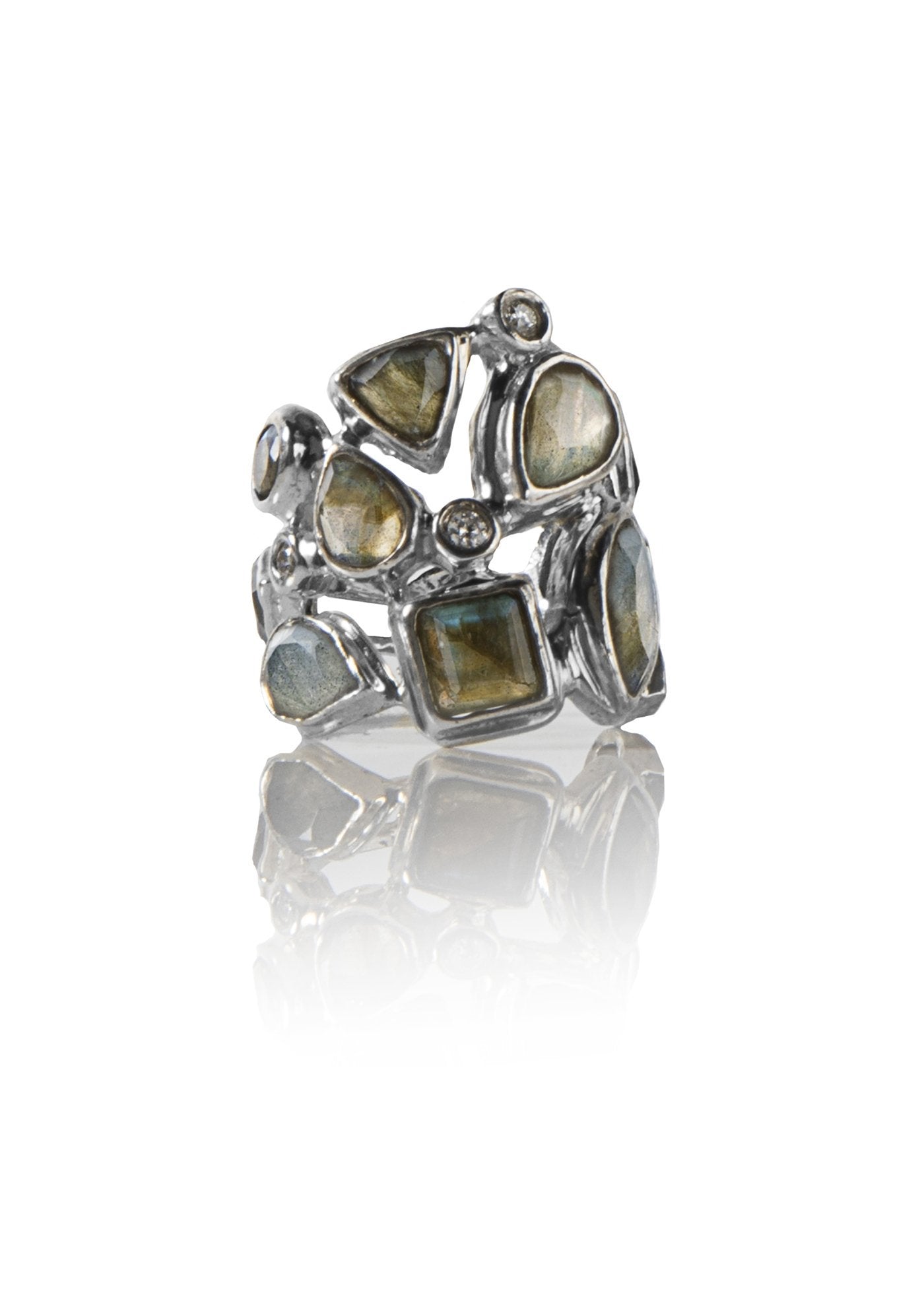 Labradorite & Diamond Sterling Silver Mosaic Cocktail Ring