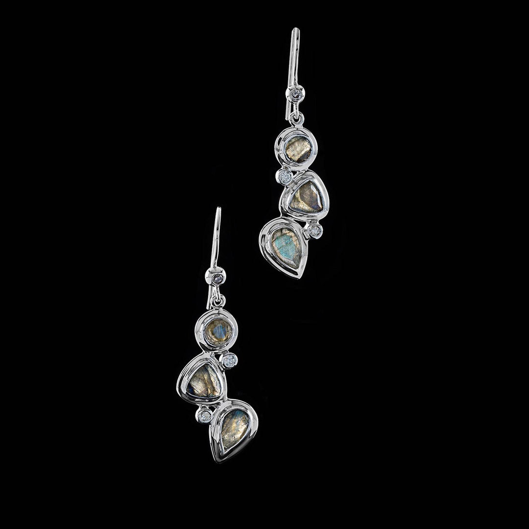 Labradorite diamond sterling earring mosaic 3 stone - Darby Scott