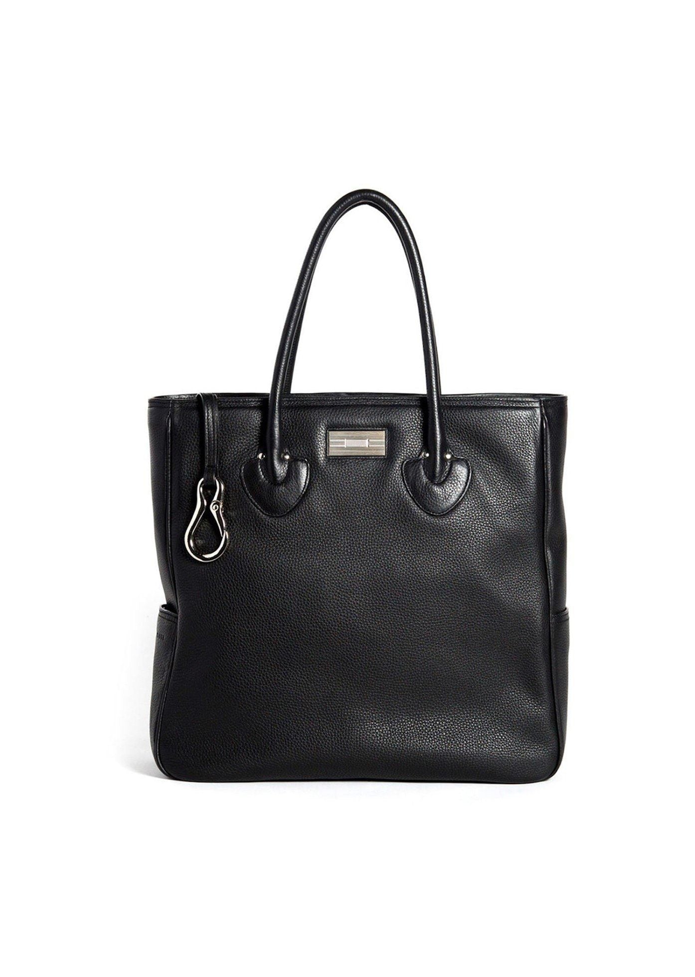 Black Leather Essex Tote with Sterling Monogram Plate - Darby Scott