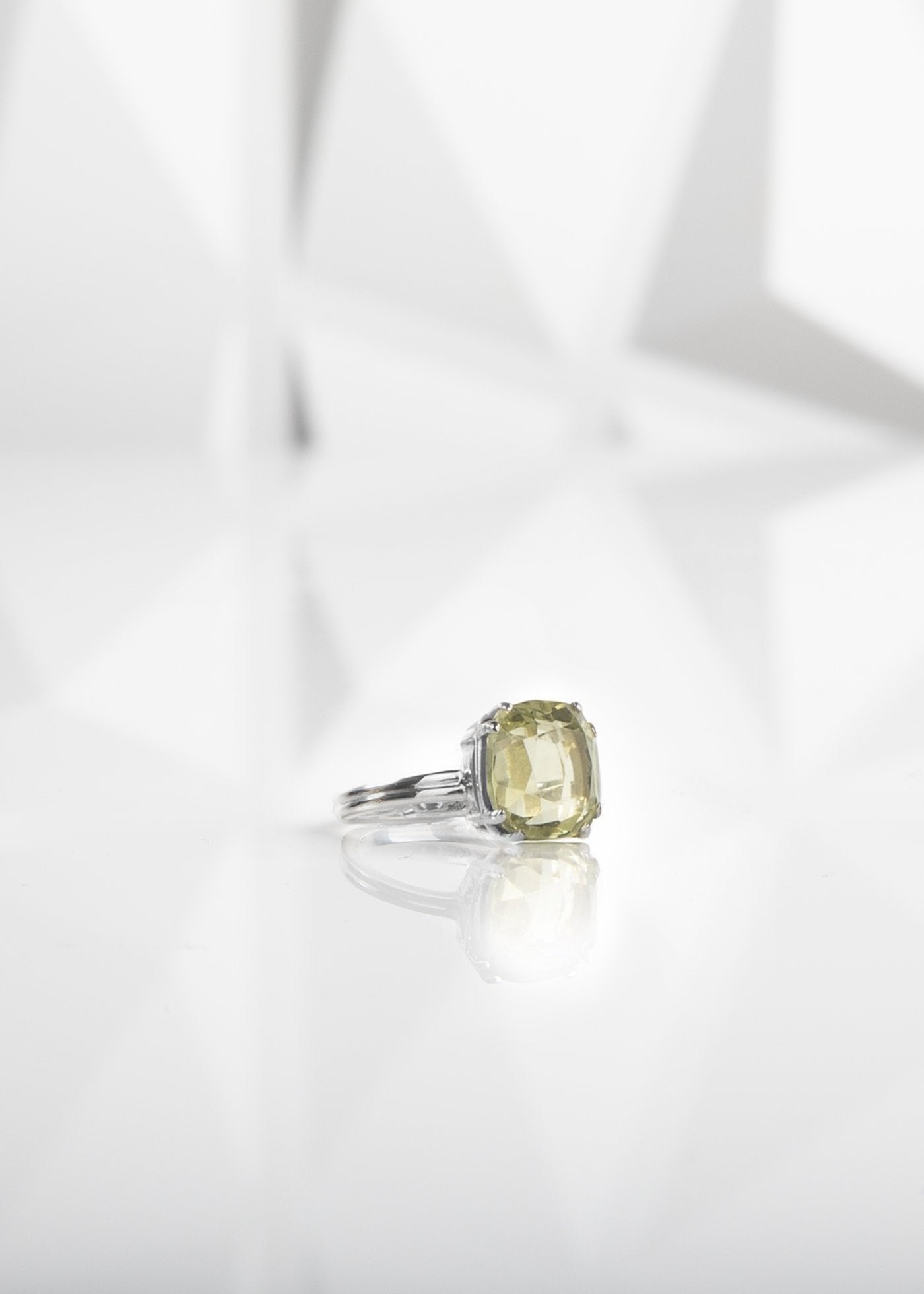 Lime Citrine Sterling Silver Cushion Cut Ring - Darby Scott