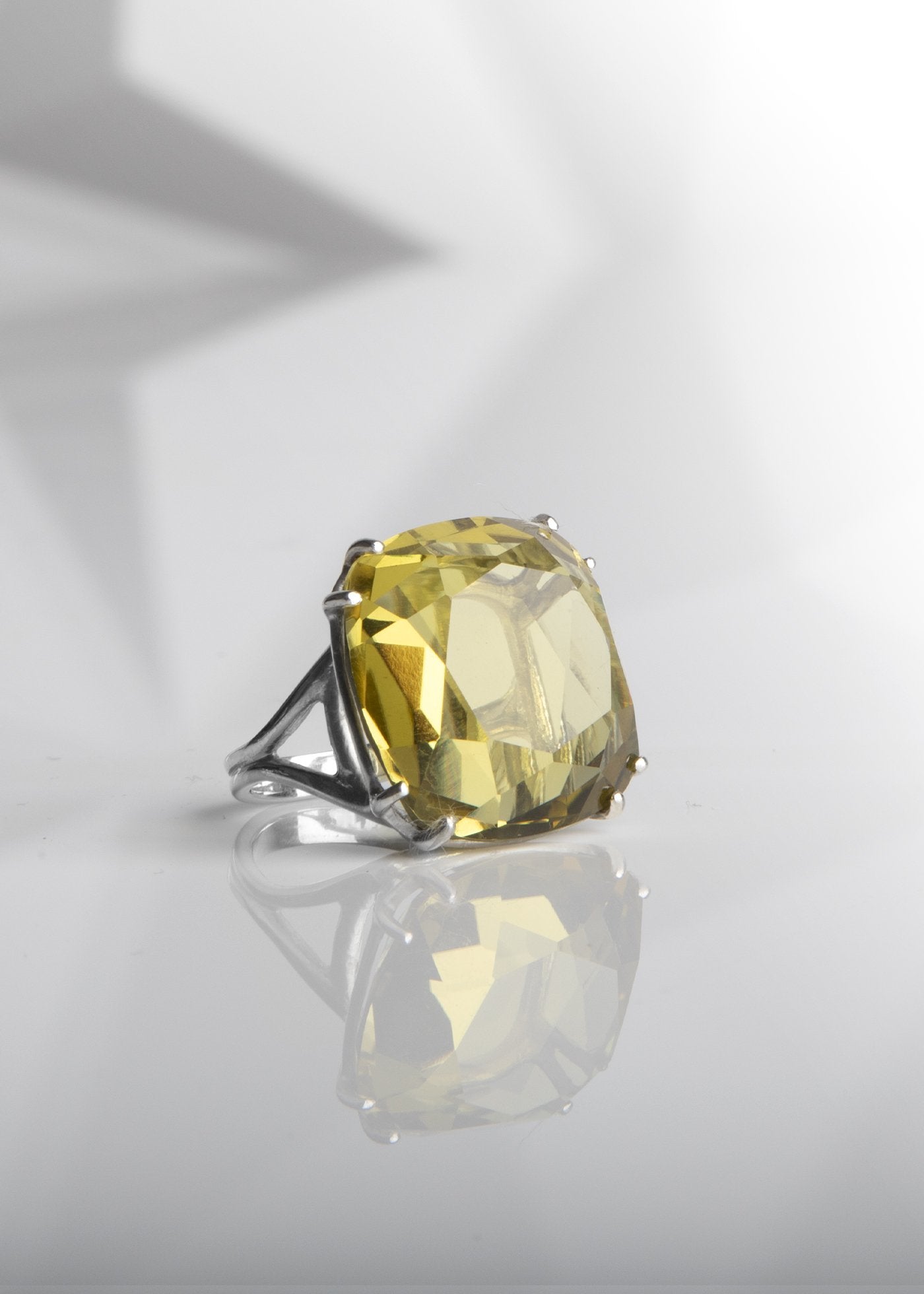 Lime Citrine 34 Carat Cushion Cut Cocktail Ring
