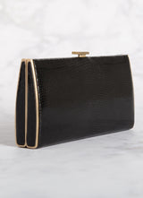 Black Lizard Box Wallet with Gold-Tone Frame, Side View - Darby Scott