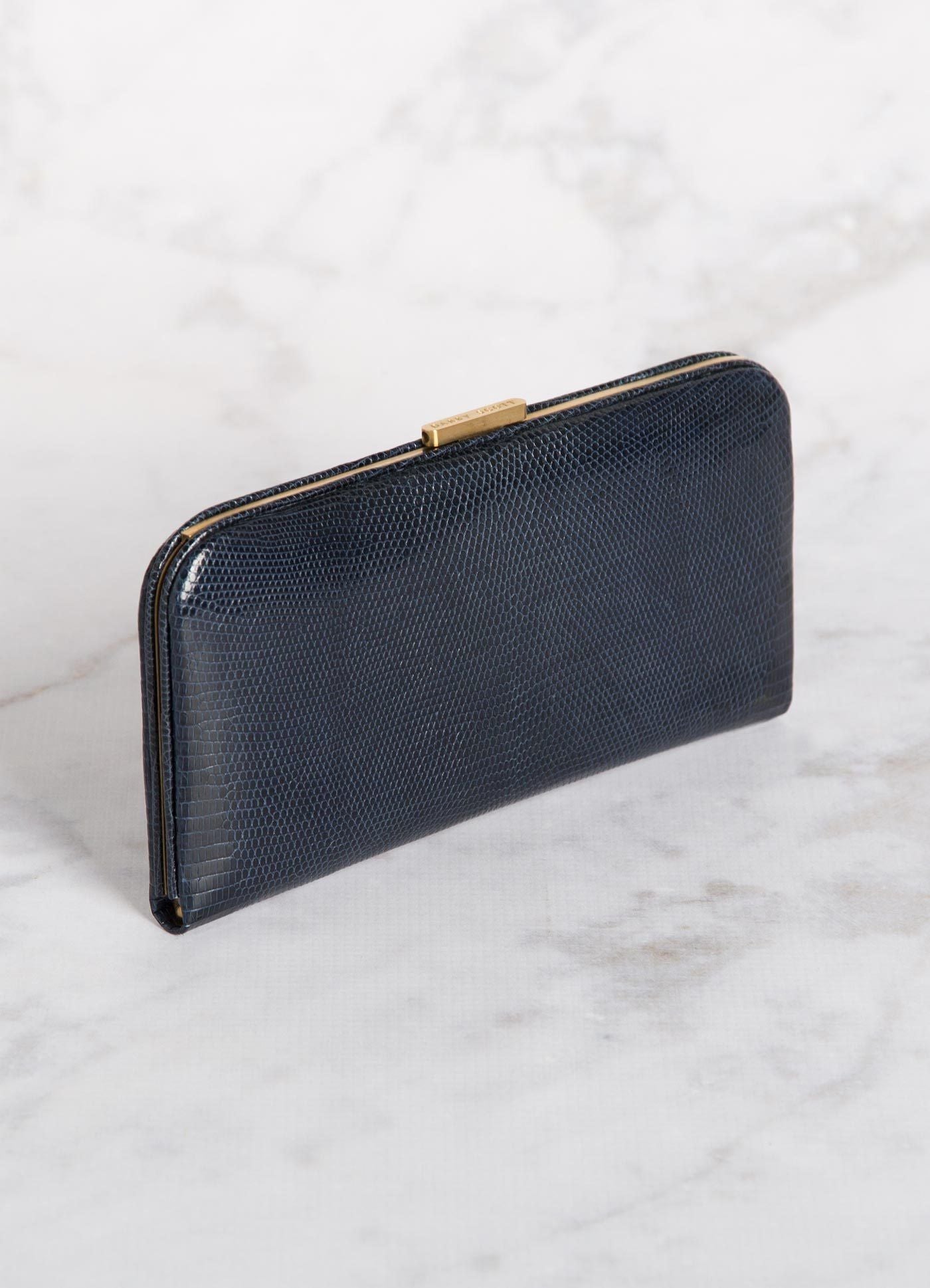 Angled view of Navy Lizard Slide Lock Wallet - Darby Scott