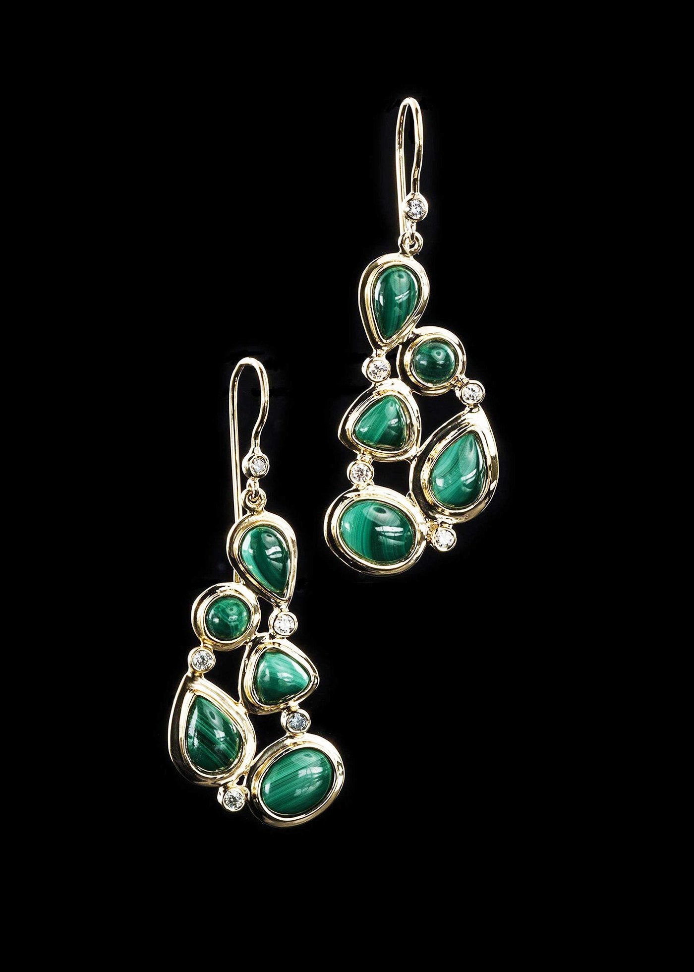Malachite diamond 18K gold earring mosaic 5 stone - Darby Scott