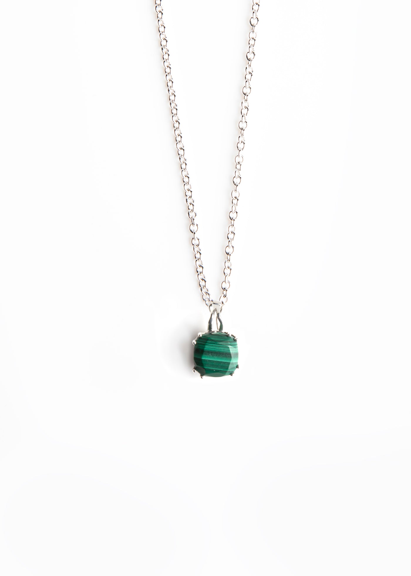 Malachite 12mm Cushion Cut Pendant in Sterling Silver - Darby Scott