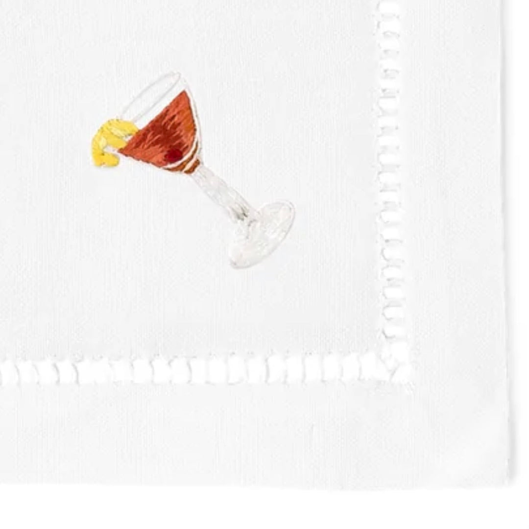 Detail Embroidered Manhattan Glass on Cocktail Napkin