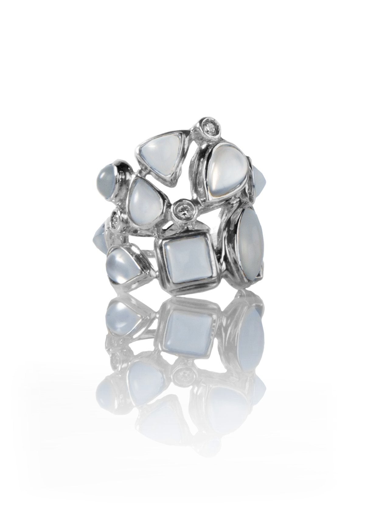 Moonstone & Diamond Sterling Silver Mosaic Cocktail Ring