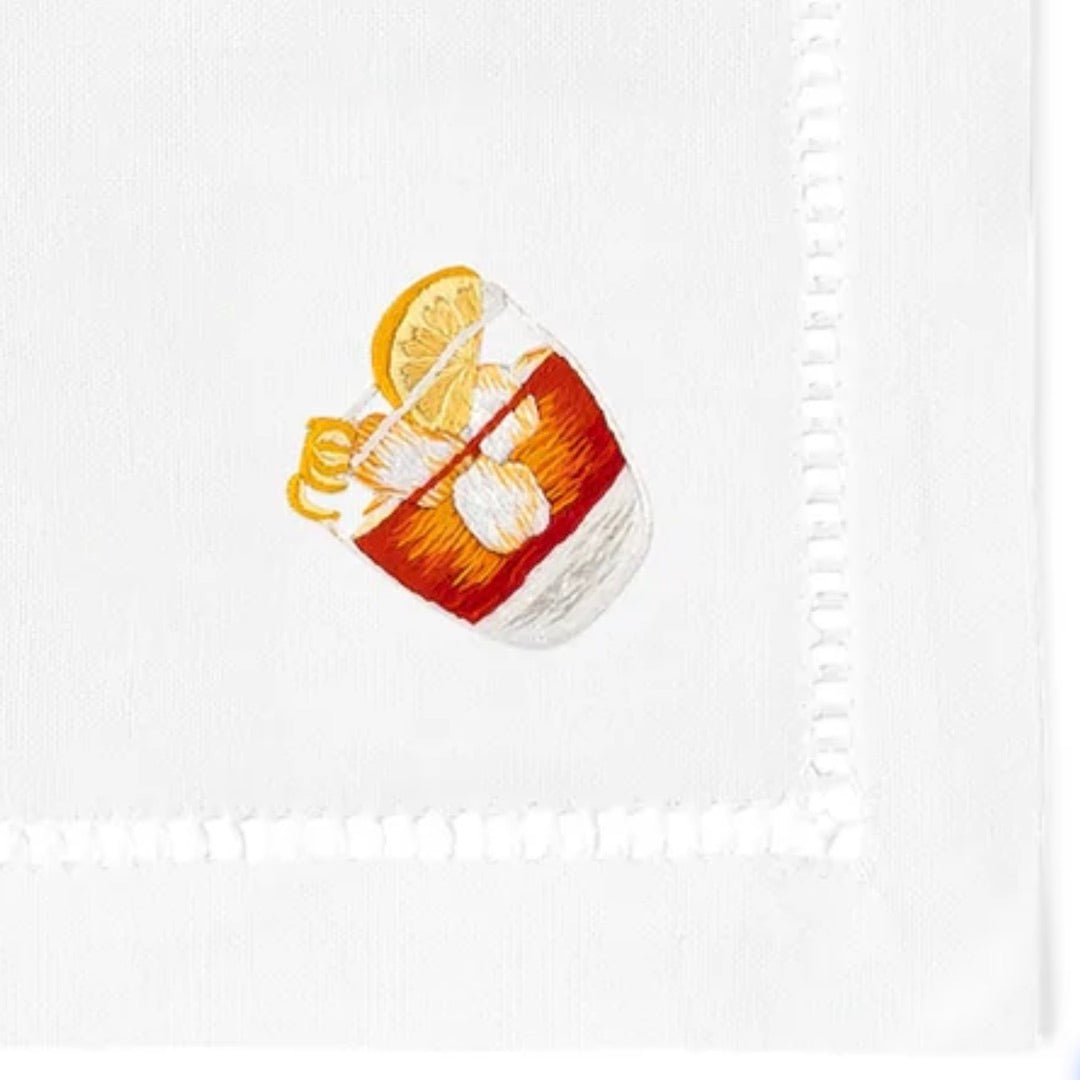Detail Embroidered Drink on the rocks on Cocktail Napkin