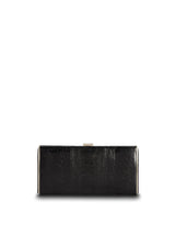 Black Ostrich Leg Box Wallet, Silver Frame, Front View - Darby Scott