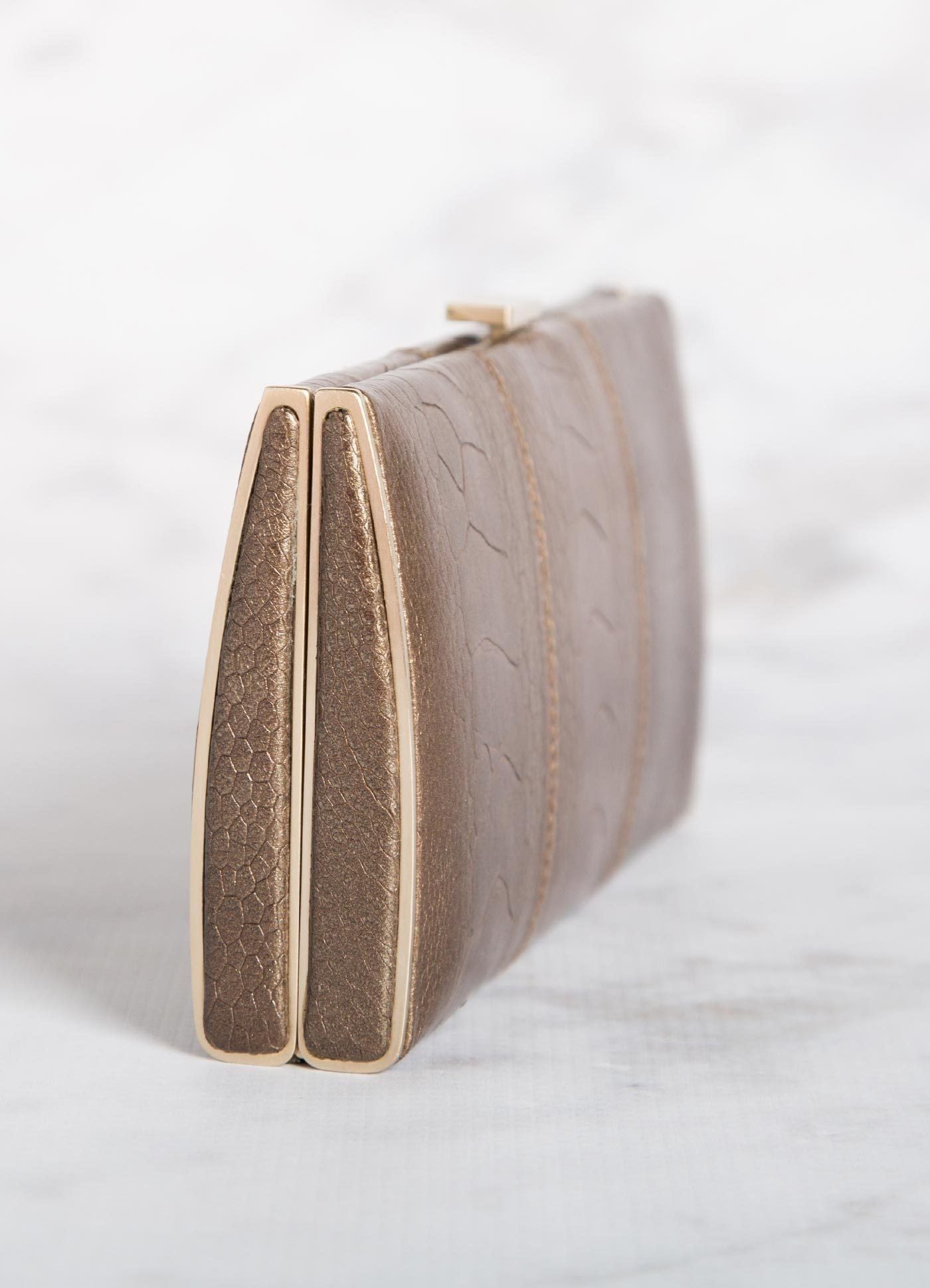 Bronze Ostrich Leg Box Wallet, Side View - Darby Scott