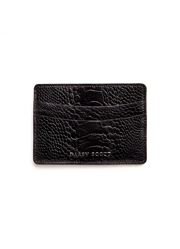 Back View Black Ostrich Leg Credit Card Case - Darby Scott