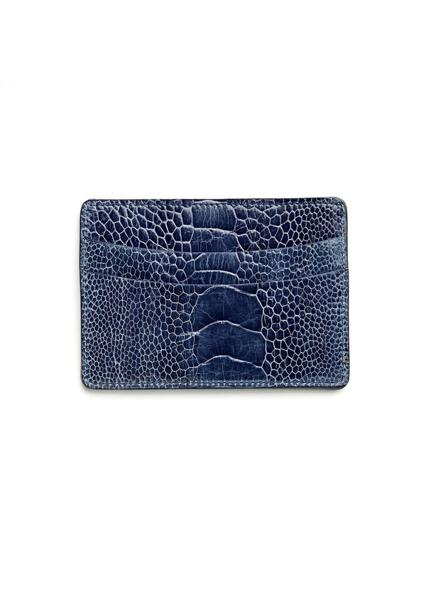 Denim Blue Ostrich Leg Credit Card Case - Darby Scott