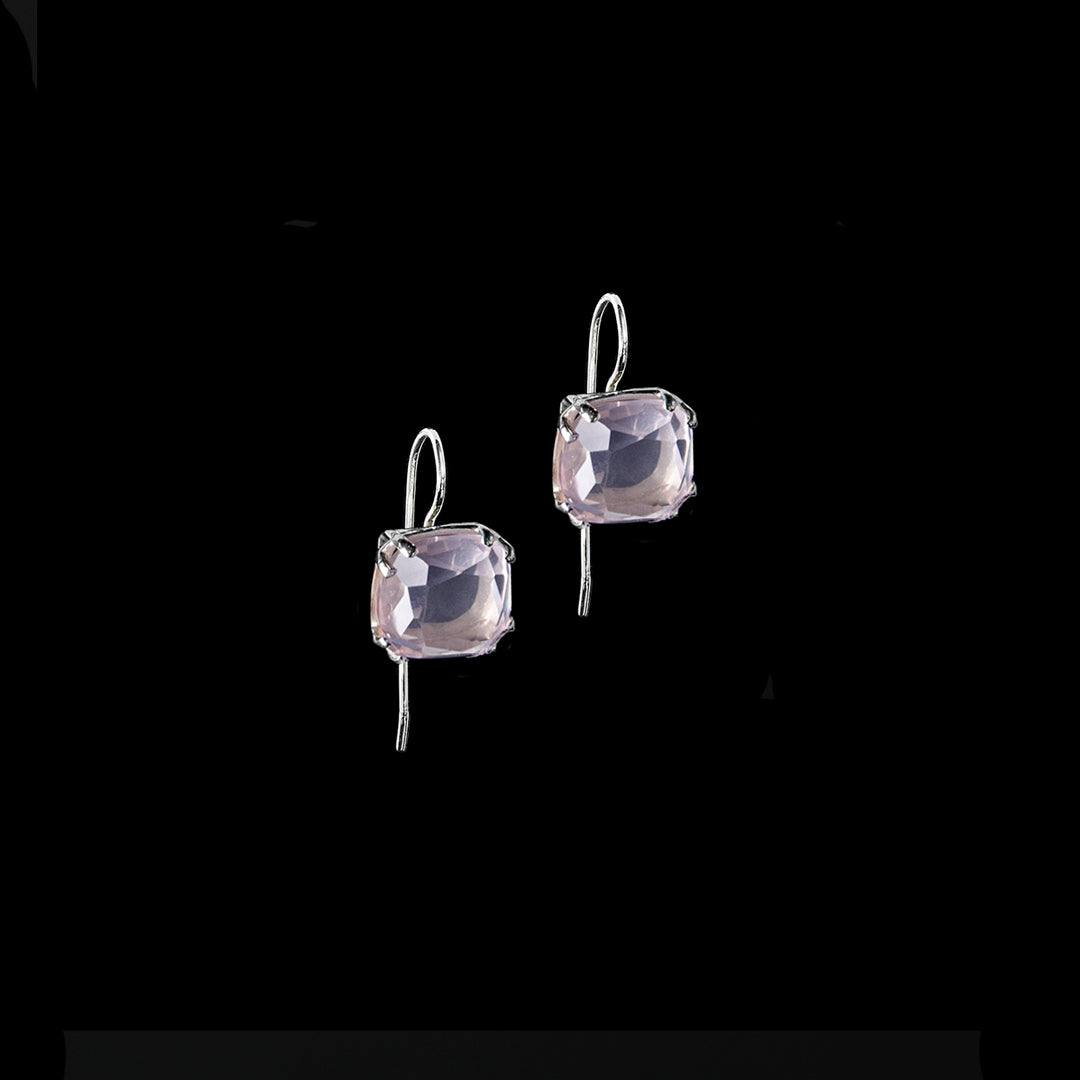 Pink Quartz 12mm Cushion Cut Earrings in Sterling Silver - Darby Scott