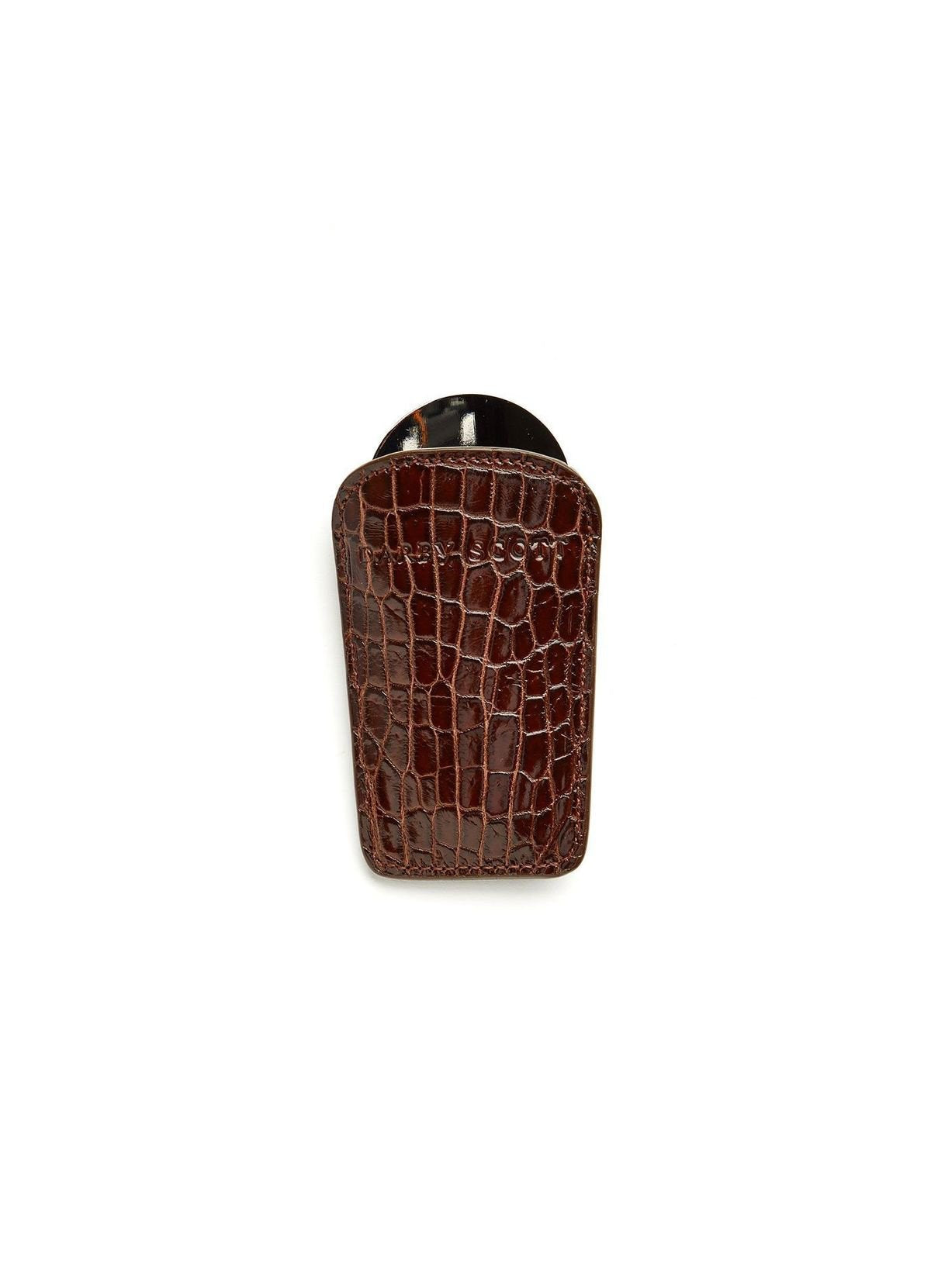 Brown Crocodile Pouch and Stainless Steel Folding Shoe Horn - Darby Scott