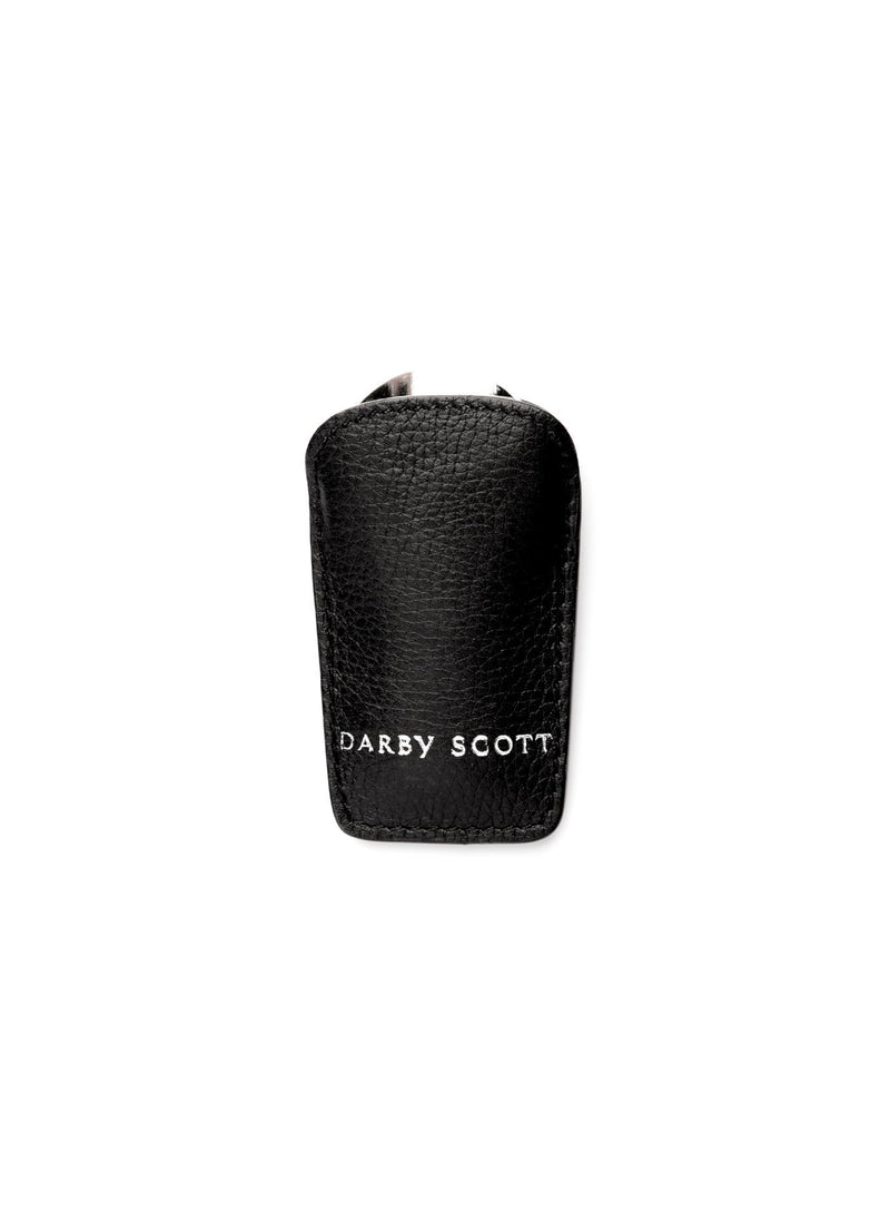 Back side of Black Leather Pouch with shoe horn - Darby Scott