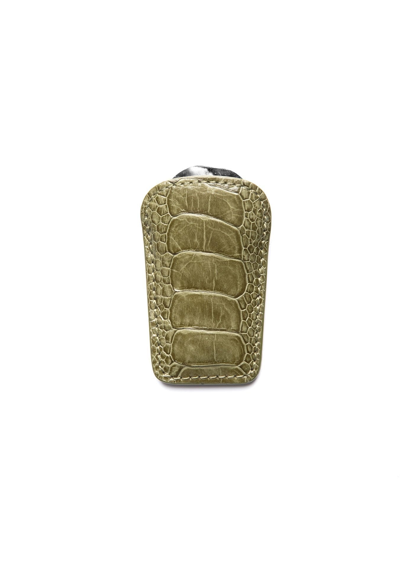 Avocado Green Ostrich Leg Pouch and Stainless Steel Folding Shoe Horn - Darby Scott