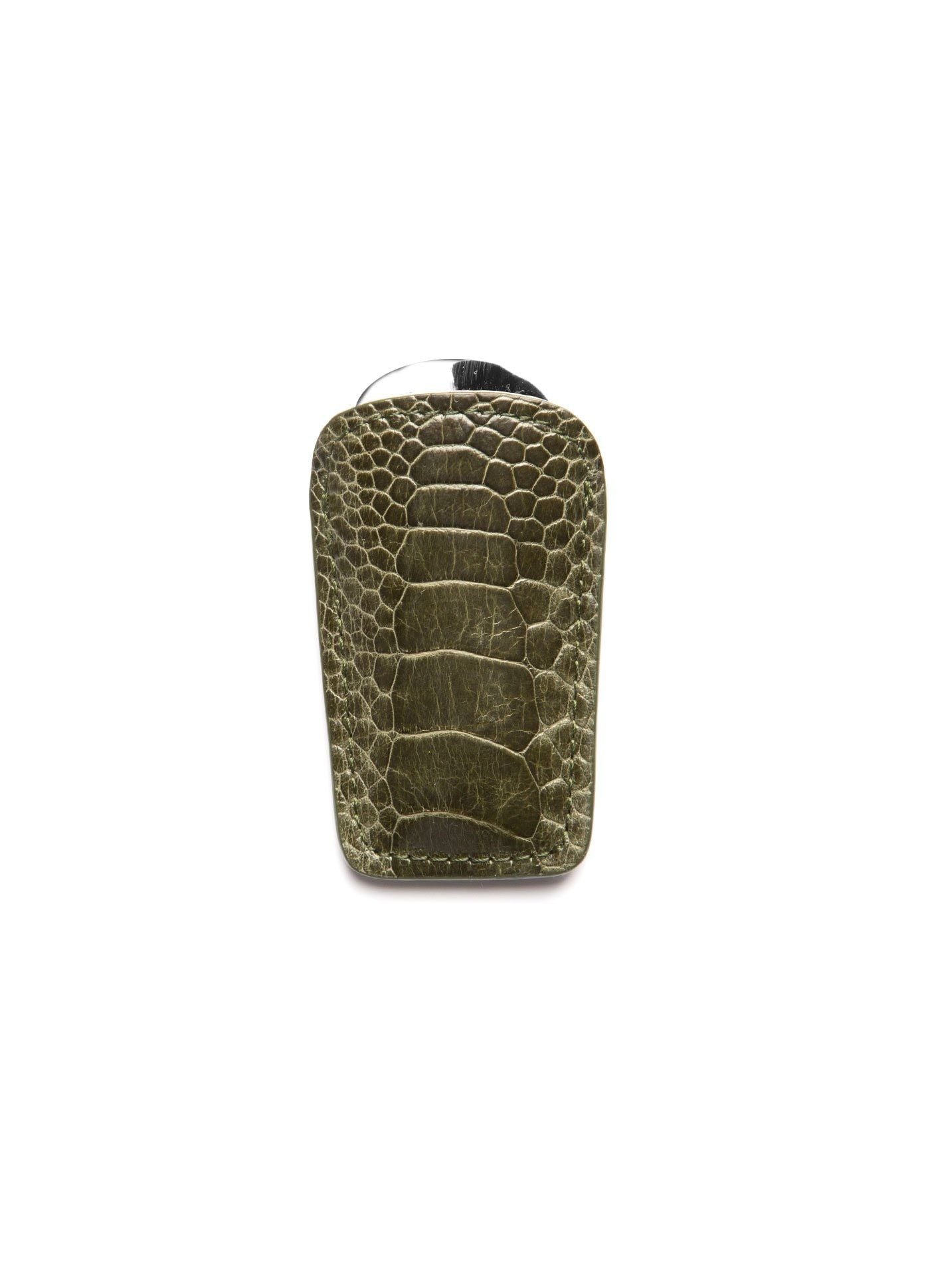 Green Ostrich Leg Pouch and Stainless Steel Folding Shoe Horn - Darby Scott