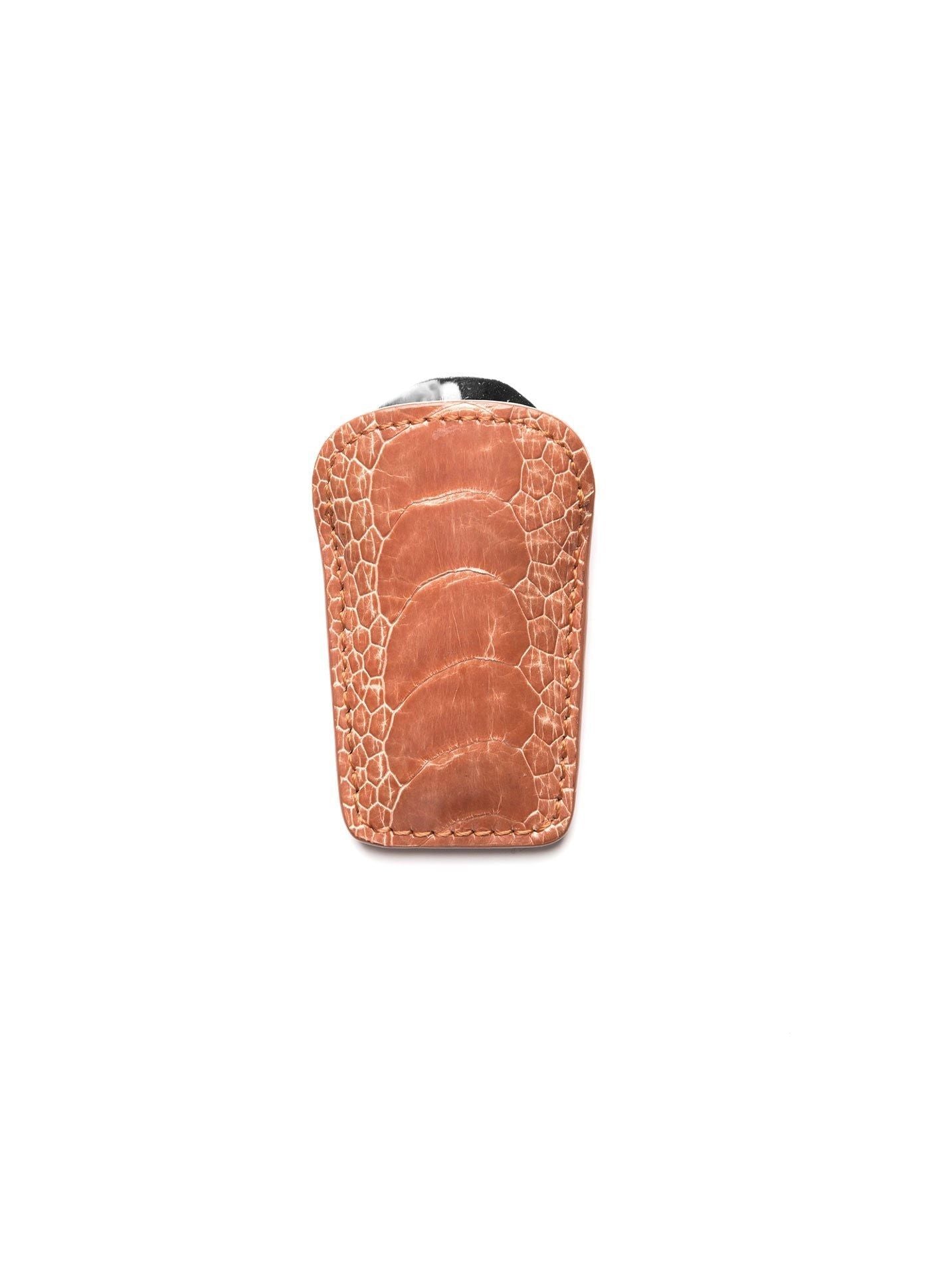 Orange Ostrich Leg Pouch and Stainless Steel Folding Shoe Horn - Darby Scott