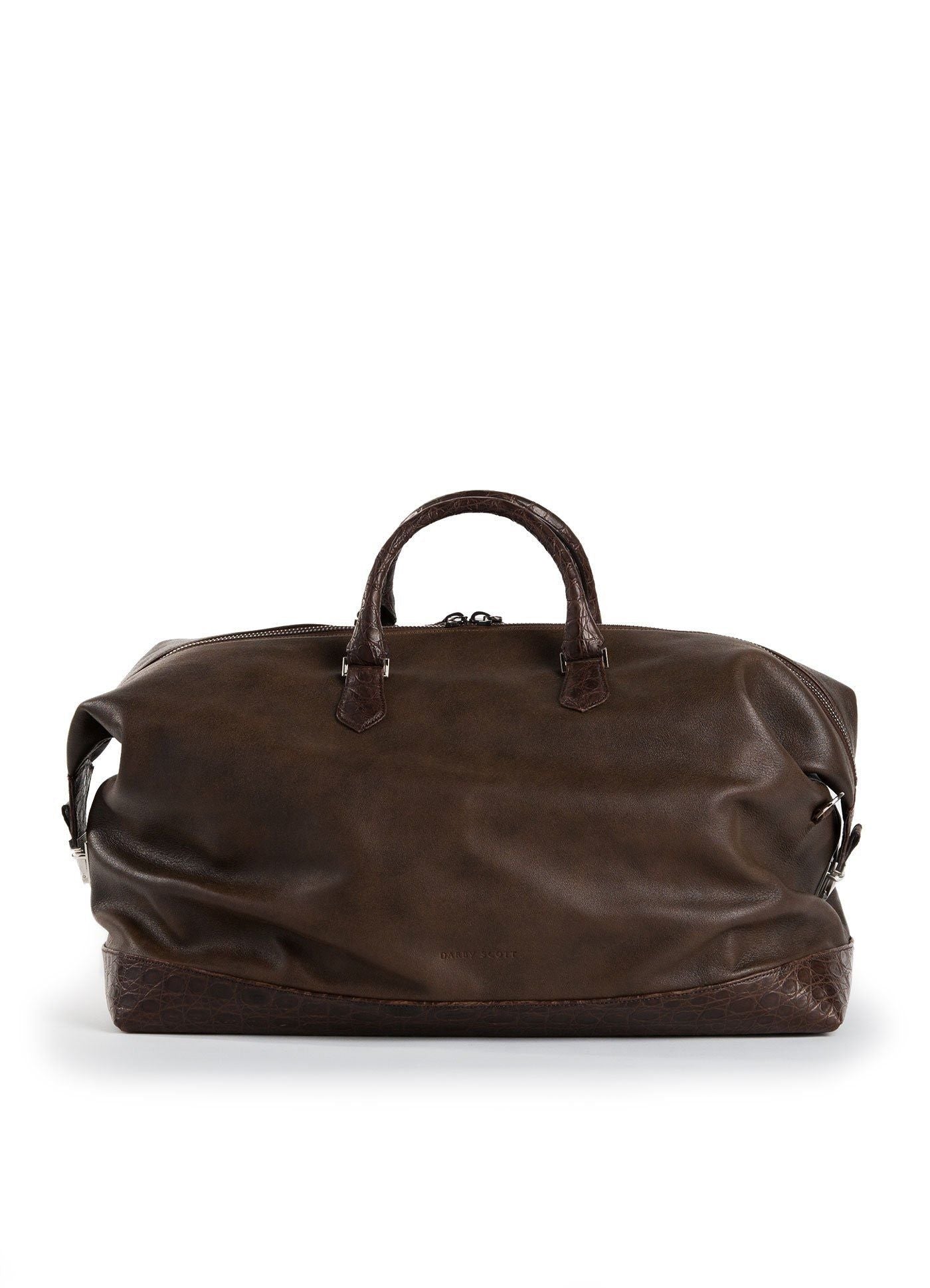 Brown Aspen Travel Bag With Crocodile Trim back view - Darby Scott