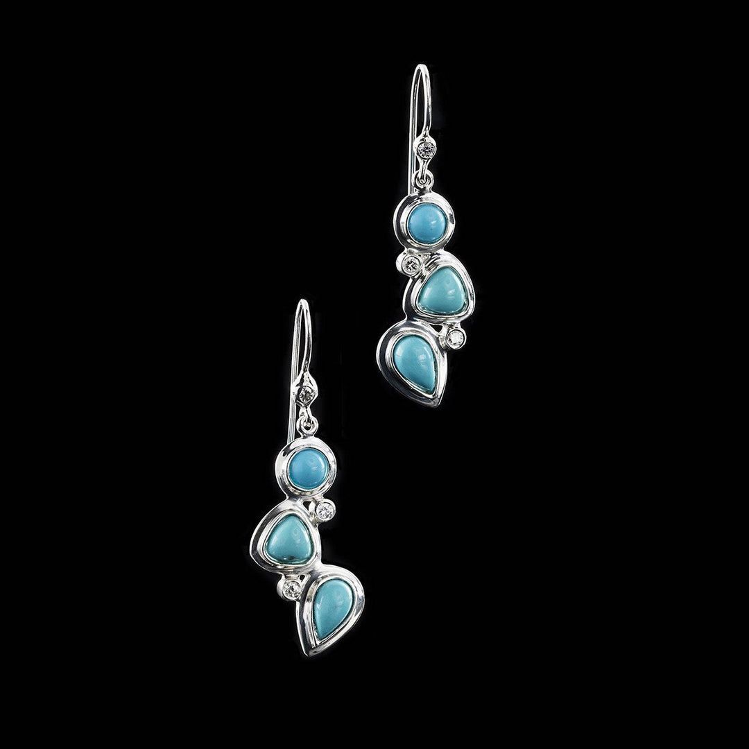 Turquoise diamond sterling earring mosaic 3 stone - Darby Scott