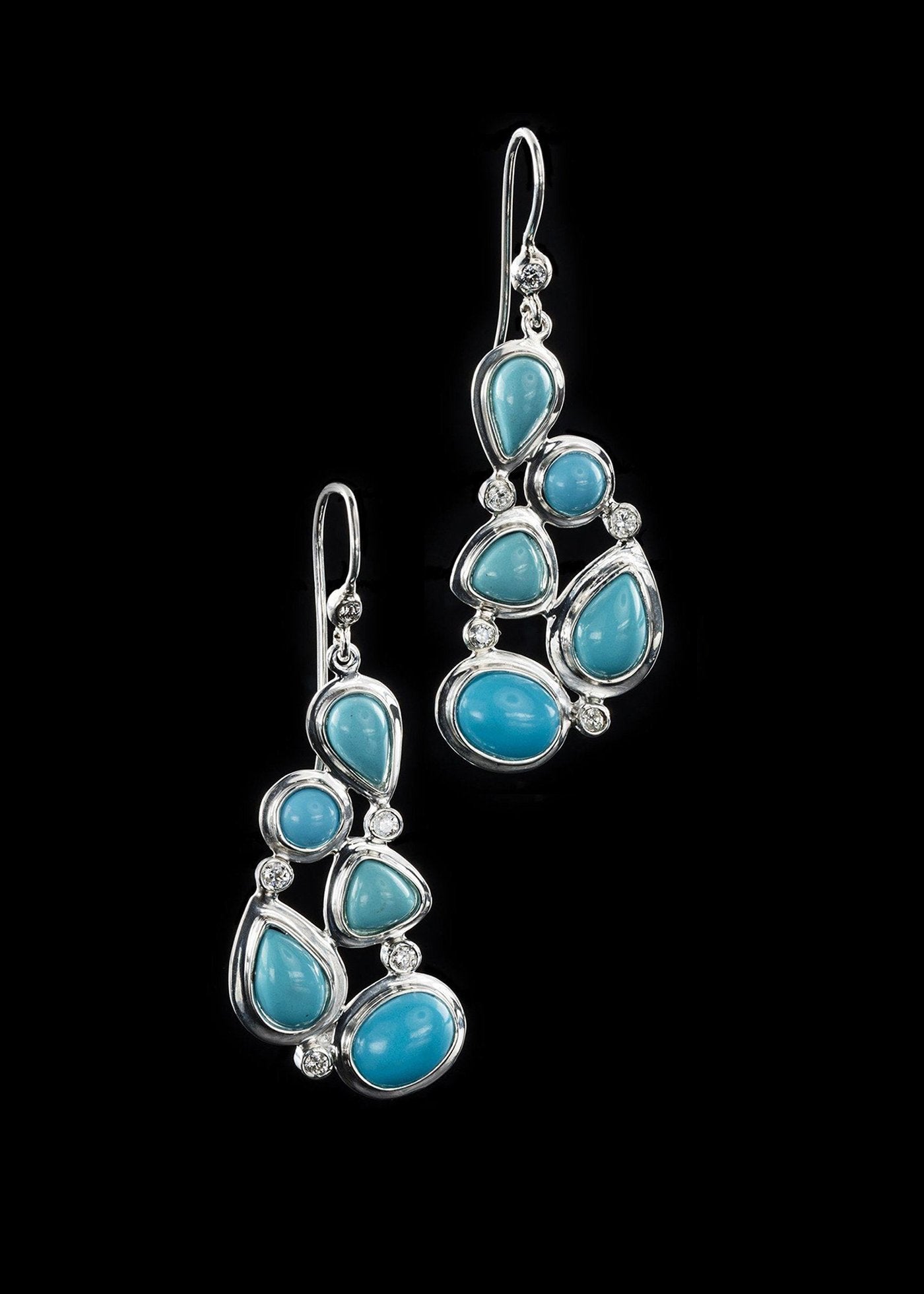 Turquoise diamond sterling earring mosaic 5 stone - Darby Scott