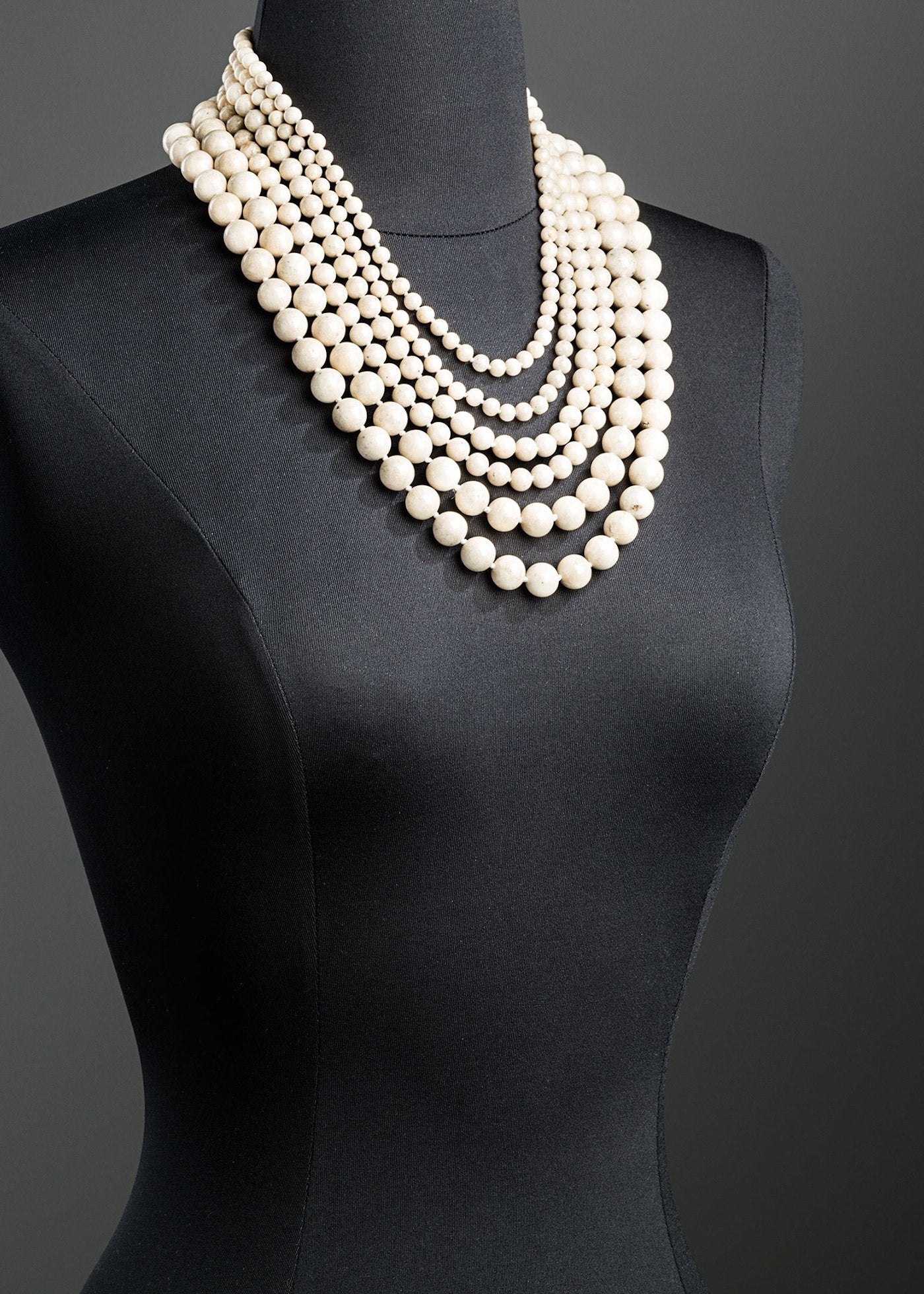 White jade graduated necklace, six strands with 14K yellow gold clasp - Darby Scott