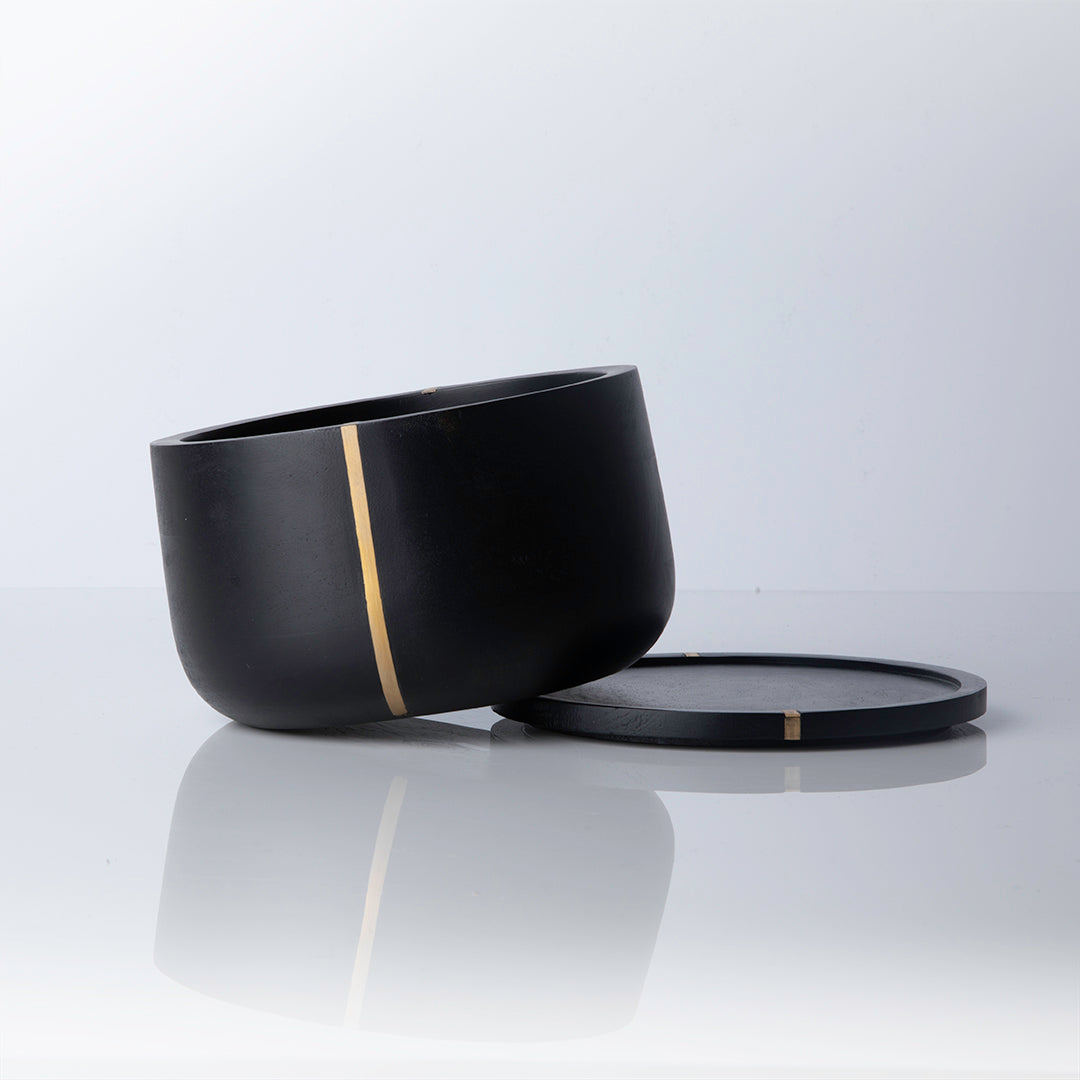 Dark Wood Bowl with brass accents