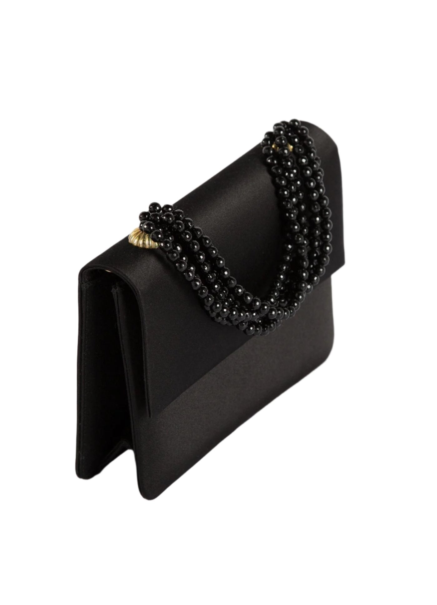 Side View of Black Silk-Satin and Black Onyx Necklace Handbag - Darby Scott