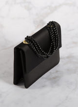 Side View of Black Silk-Satin and Black Onyx Necklace Handbag - Darby Scott