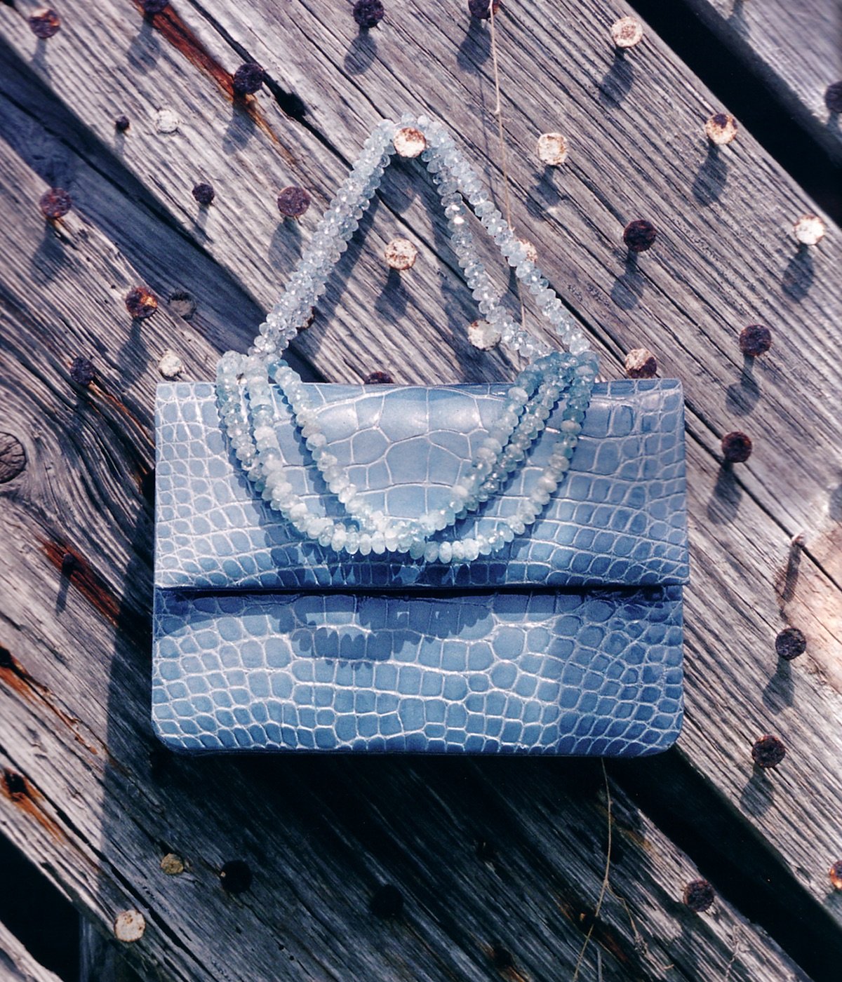 Blue Alligator Iconic Necklace Handle Handbag by Darby Scott