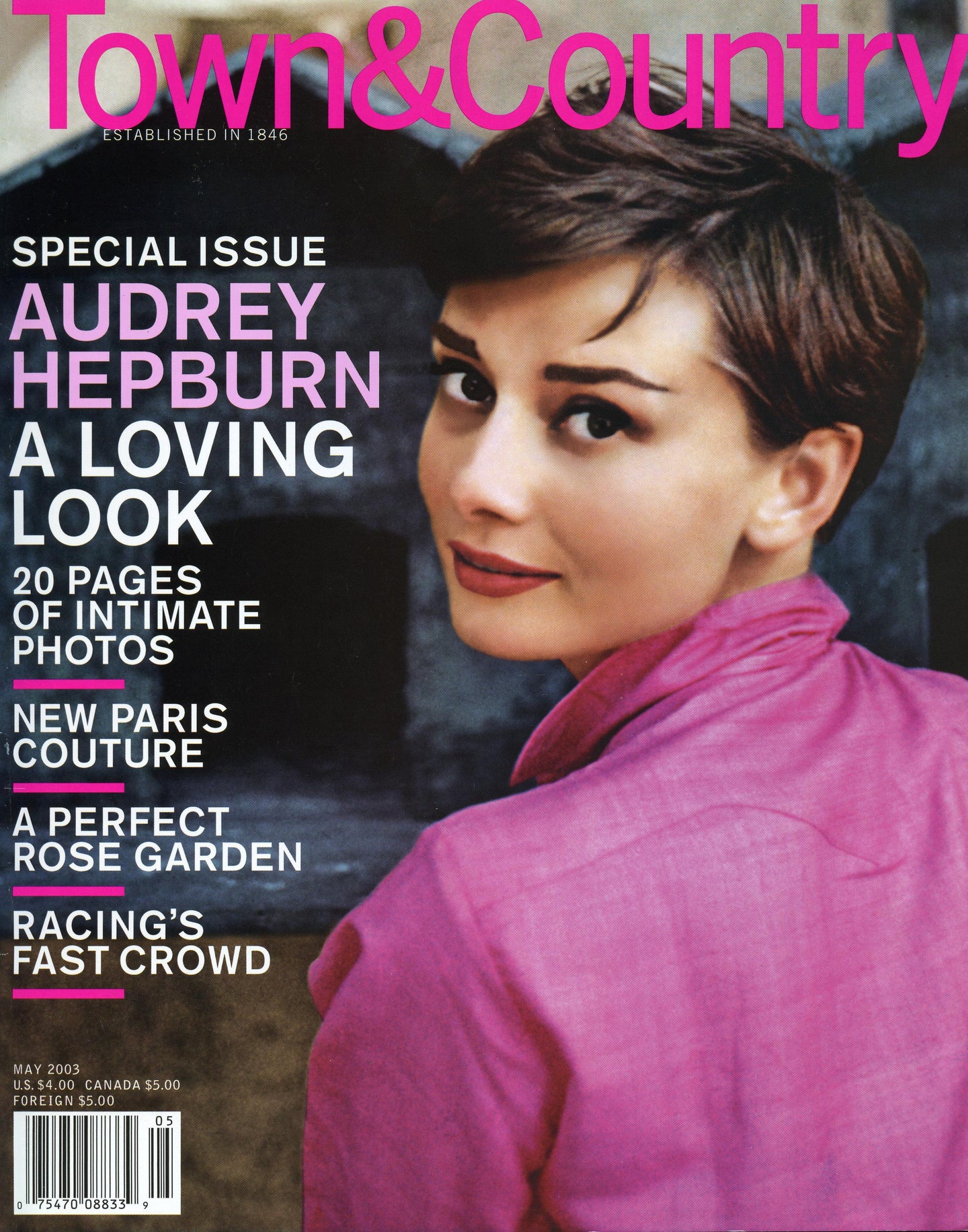 Audrey Hepburn on cover of Town & Country Magazine May 2003