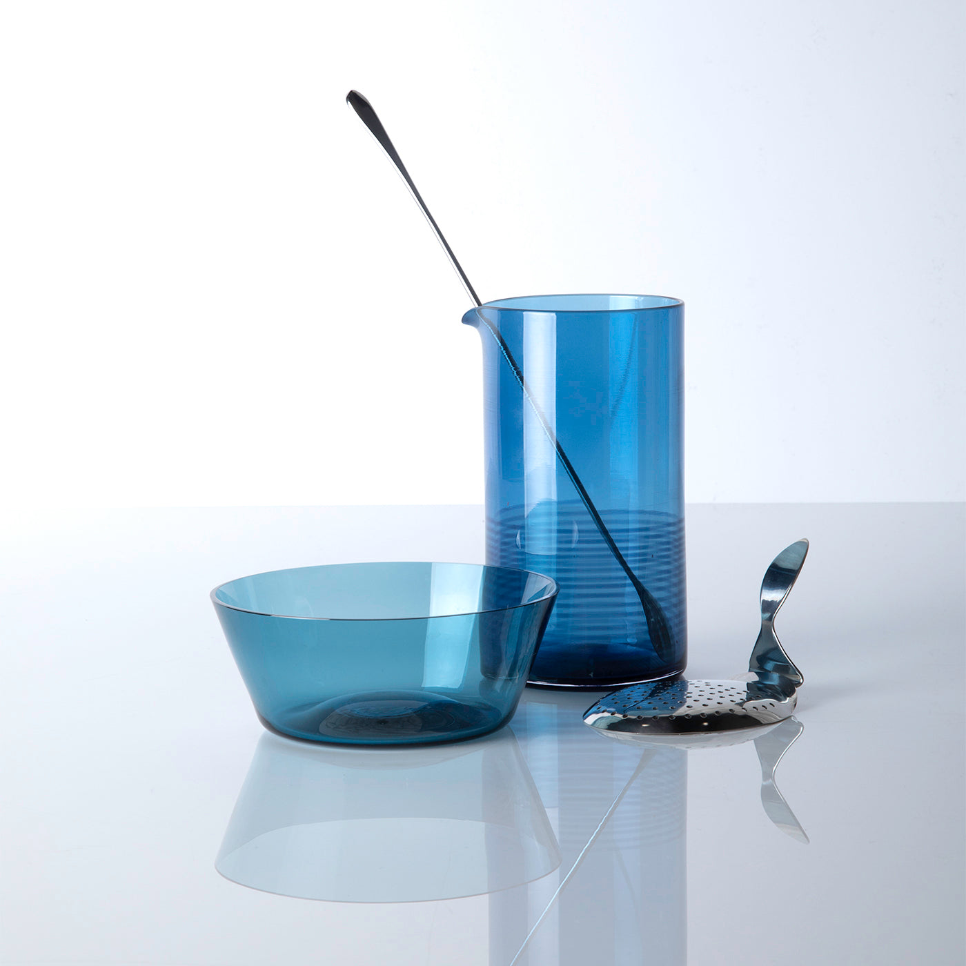 Ocean Blue Hand Blown Mixing Glass & Bowl by Darby Scott 