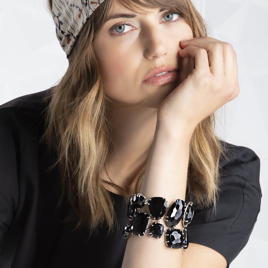 Black Onyx Cabochon Bracelet by Darby Scott on Model
