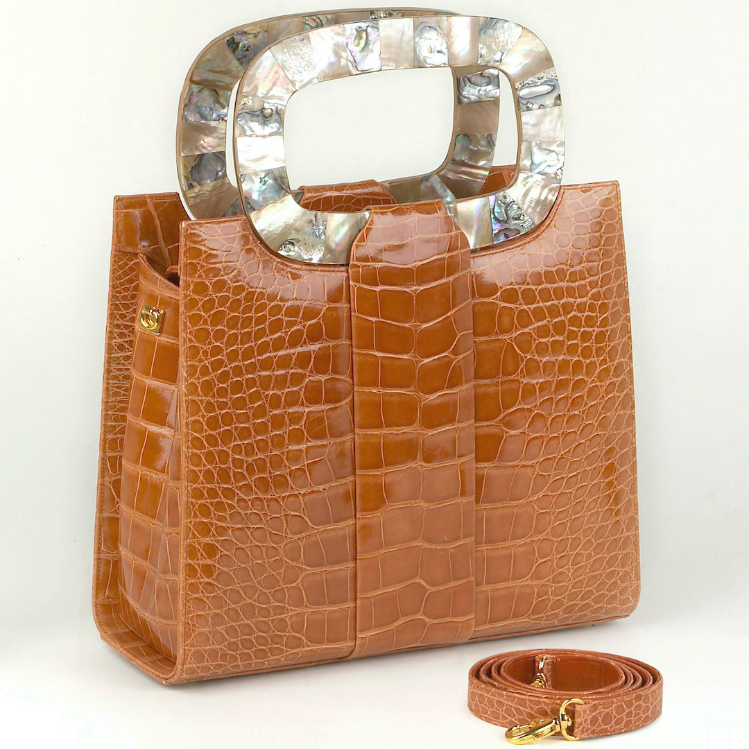 Heritage Tote in Alligator with Shell Handle - Darby Scott