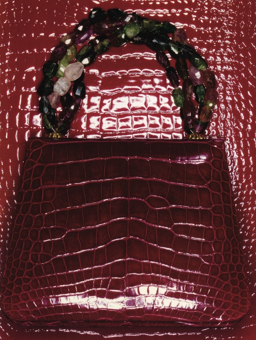 Red Alligator Handbag with Tourmaline Gemstone Handle - Darby Scott