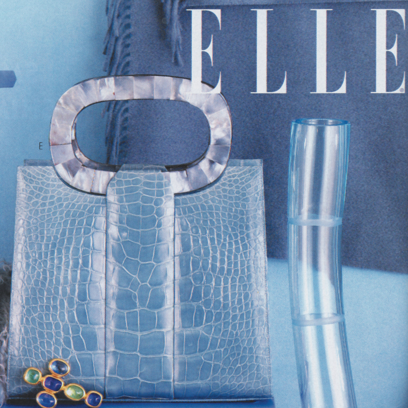 Blue Alligator-Abalone handbag by Darby Scott featured in Vivre Magazine
