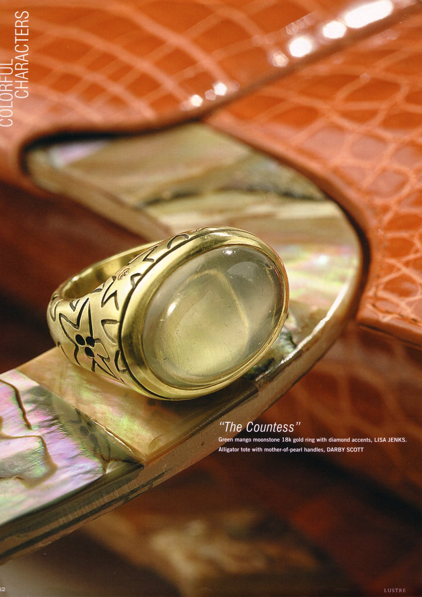 Orange Alligator Heritage Tote with Mother of Pearl Handle with ring - Darby Scott