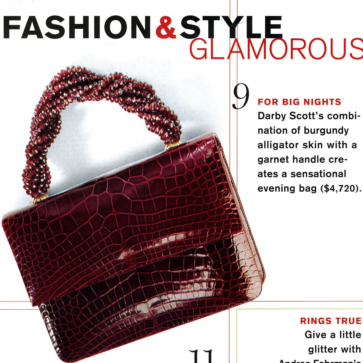 Town & Country Fashion & Style picks includes Darby Scott Burgundy Alligator Handbag with Garnet Handle
