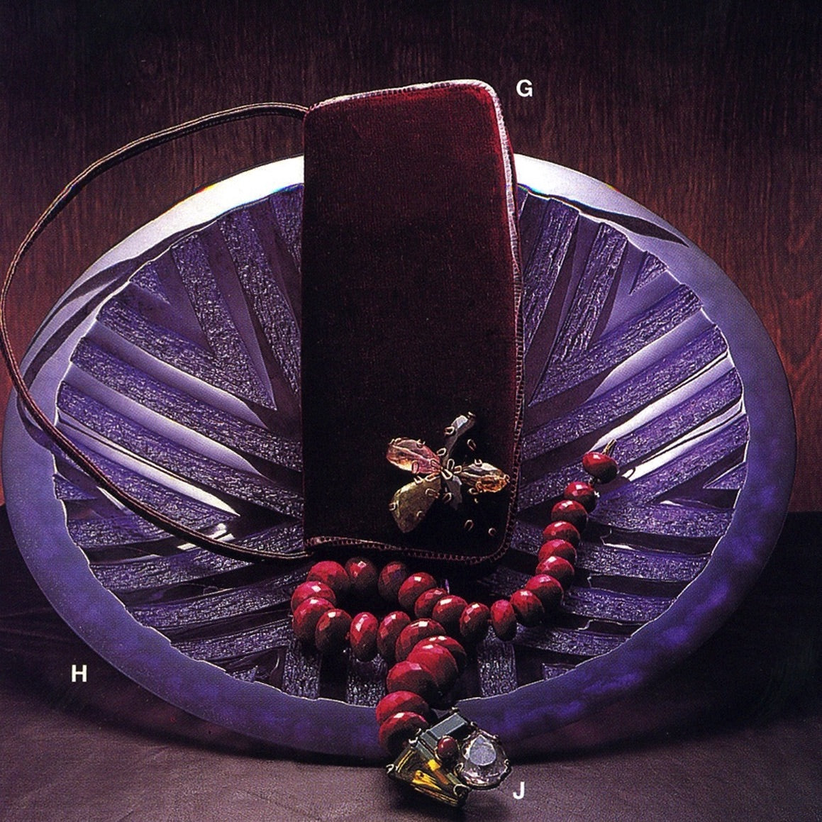 Burgundy lizard clutch with gemstone flower ornament - Darby Scott 