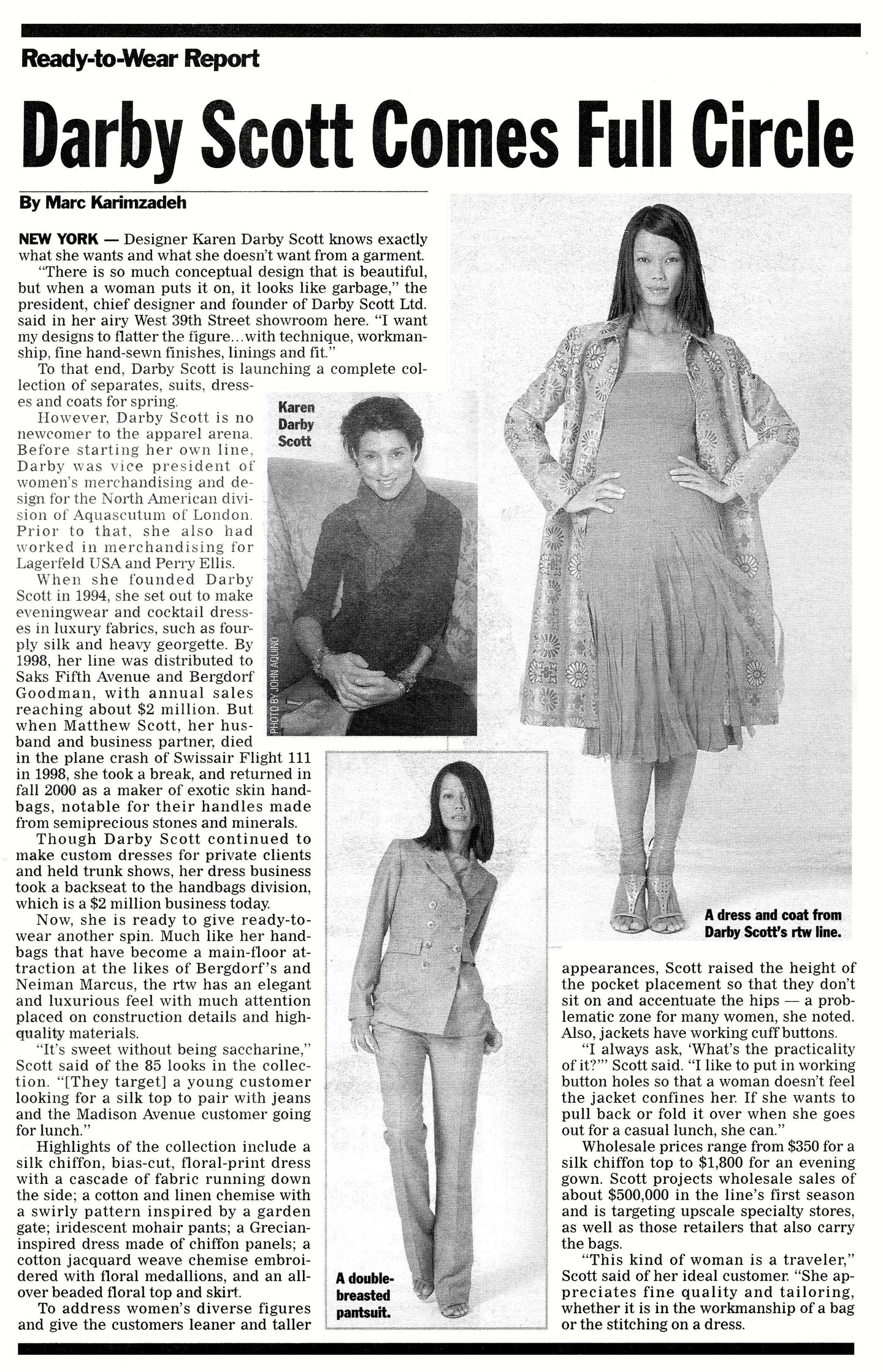 Women's Wear Daily article about designer Darby Scott