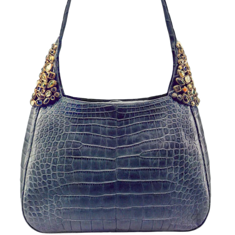 Blue Hobo Handbag with Mosaic Handles - Darby Scott