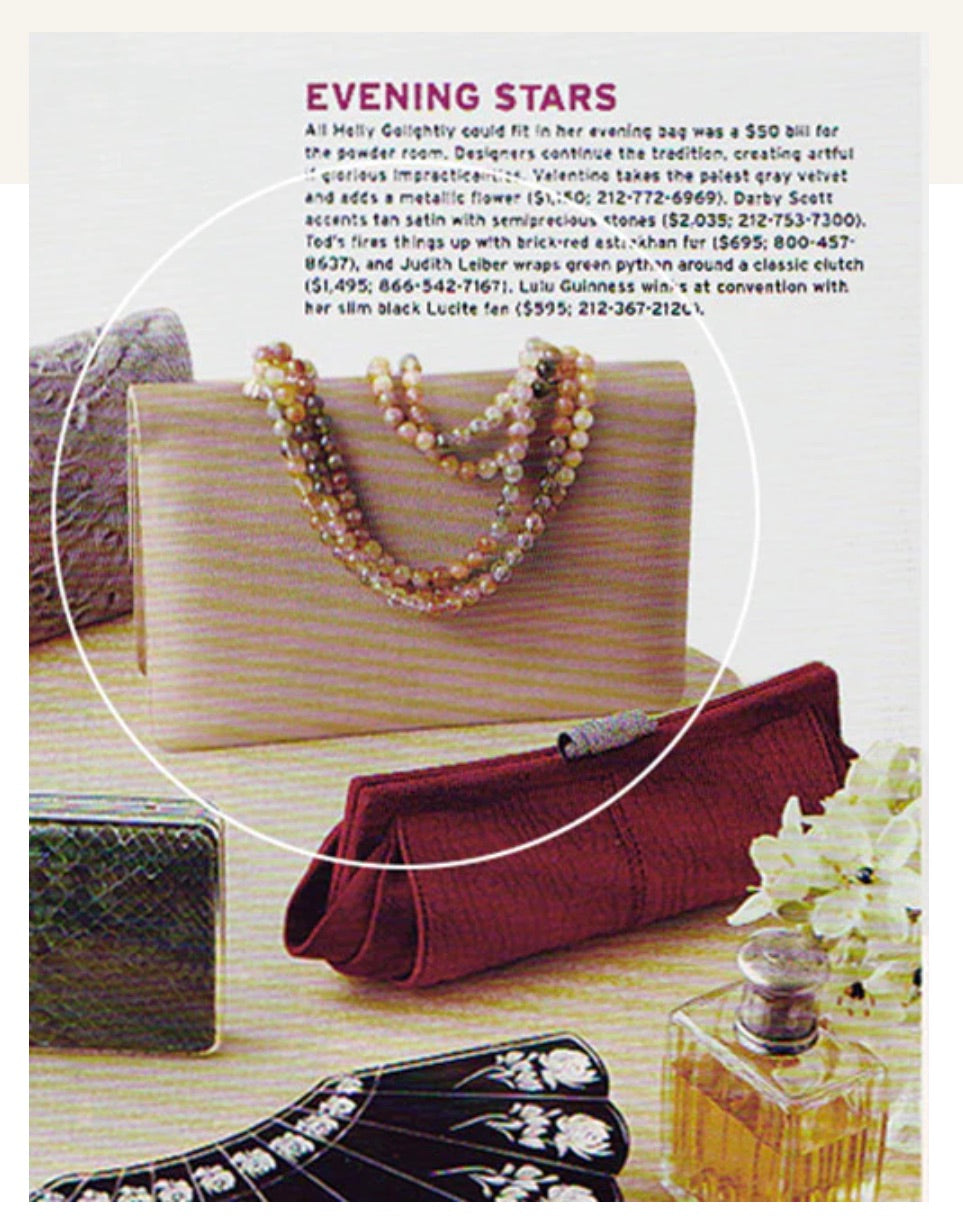 Silk Iconic Necklace Handle Handbag by Darby Scott as featured in Departure Magazine