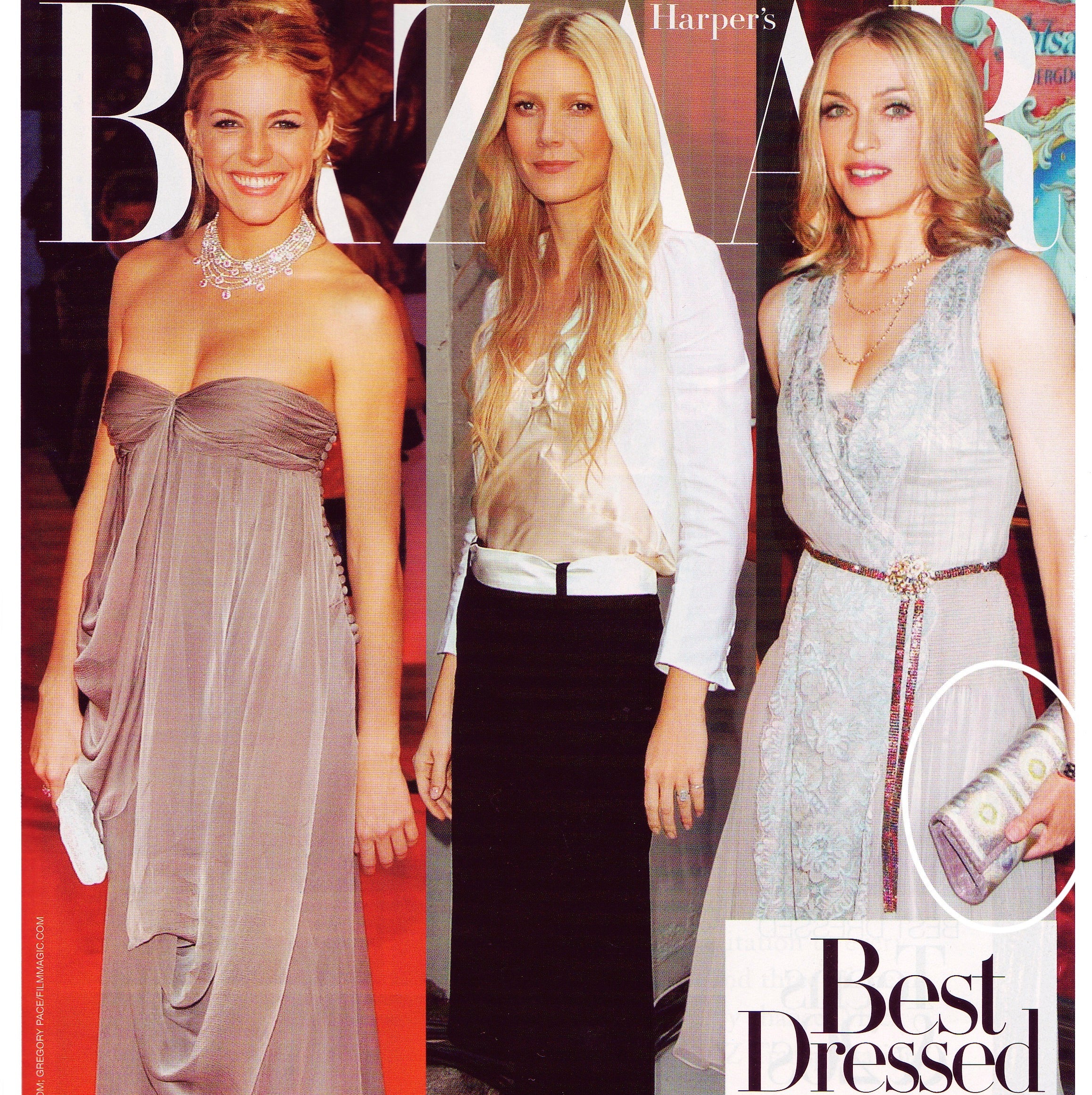 Harper's Best Dressed including Madonna carrying a Darby Scott clutch