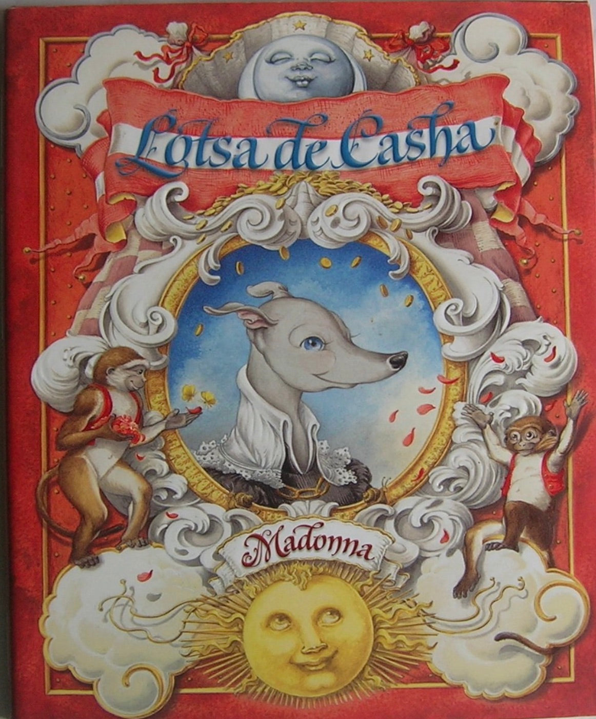 Cover of 'Lötsa de Casha' by Madonna with decorative elements and a dog illustration.
