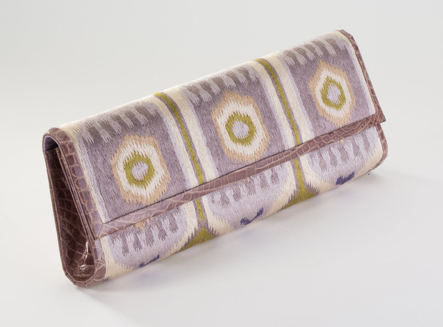 Lime Green and Lavender Clutch with Alligator Trim - Darby Scott