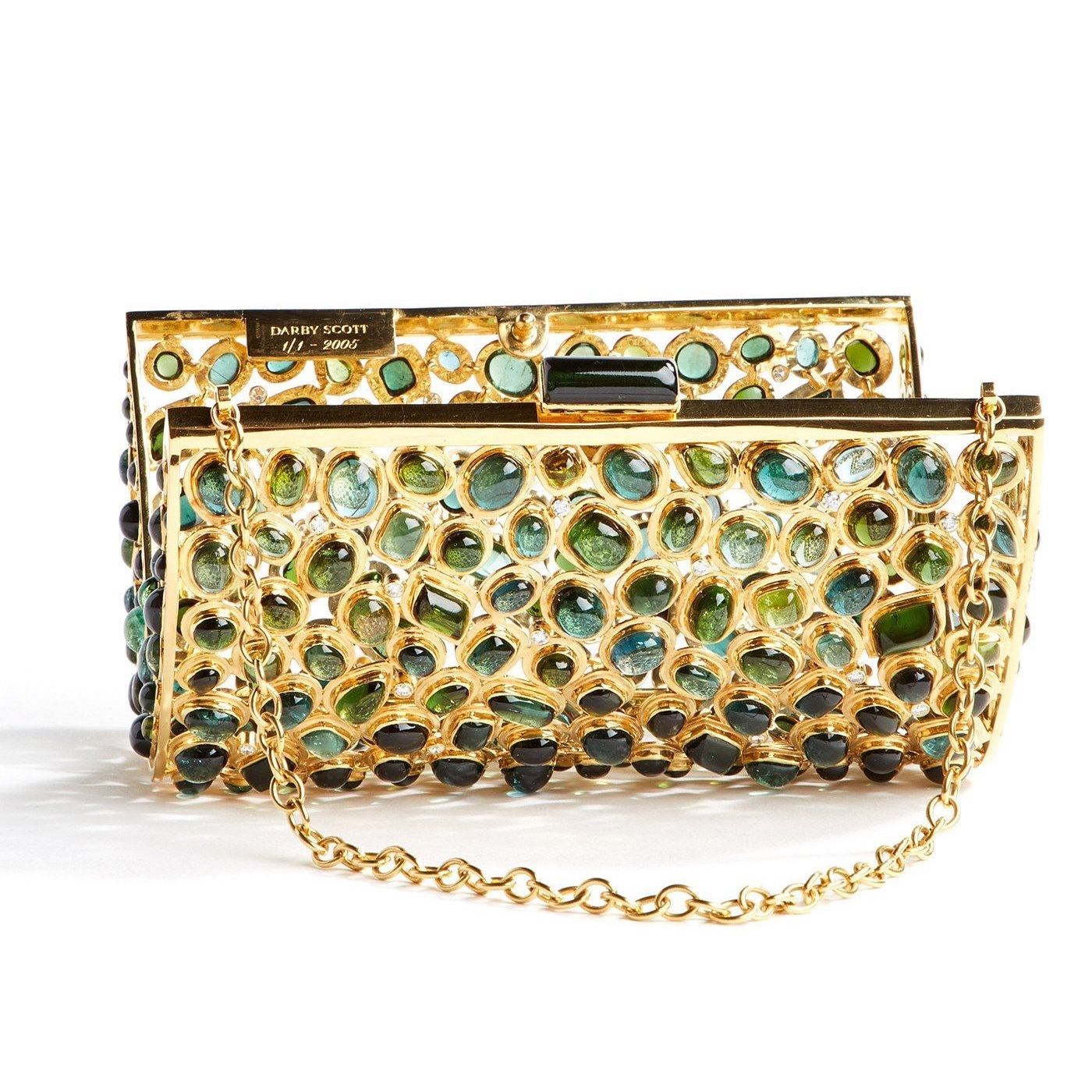 Gold, Tourmaline & Diamond Minaudiere as reviewed in Newsweek Magazine - Darby Scott 